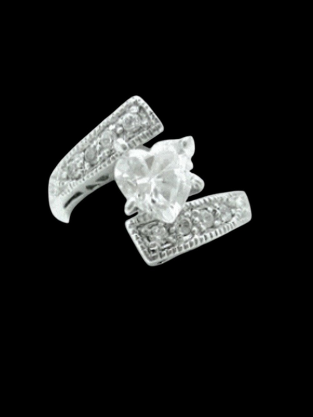 925 Sterling Silver Heart & Round Clear CZ Ring Size 7